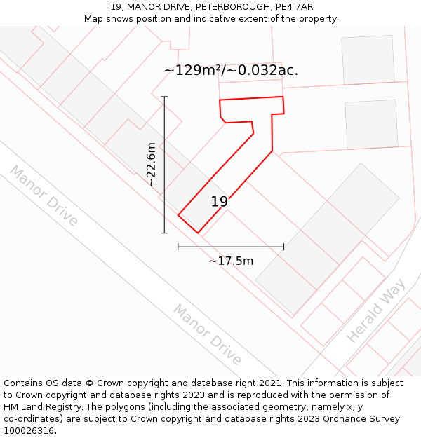 19, MANOR DRIVE, PETERBOROUGH, PE4 7AR: Plot and title map