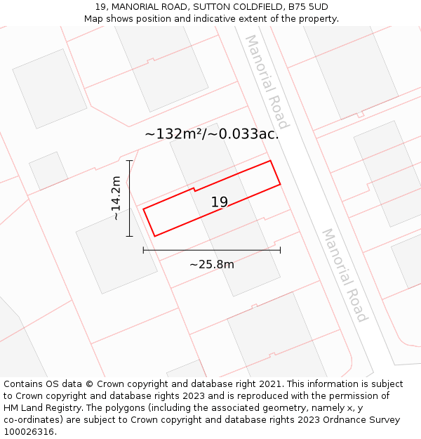 19, MANORIAL ROAD, SUTTON COLDFIELD, B75 5UD: Plot and title map