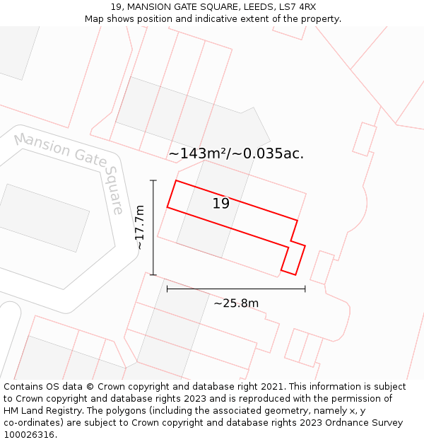 19, MANSION GATE SQUARE, LEEDS, LS7 4RX: Plot and title map