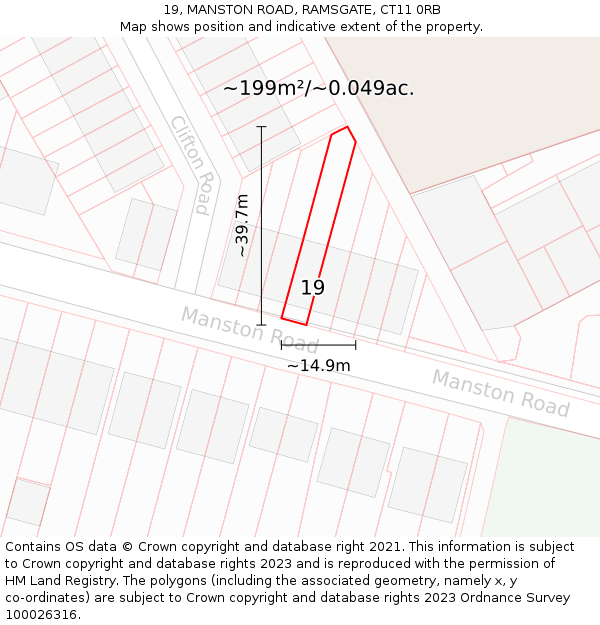 19, MANSTON ROAD, RAMSGATE, CT11 0RB: Plot and title map