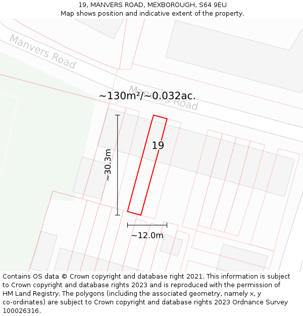 19, MANVERS ROAD, MEXBOROUGH, S64 9EU: Plot and title map