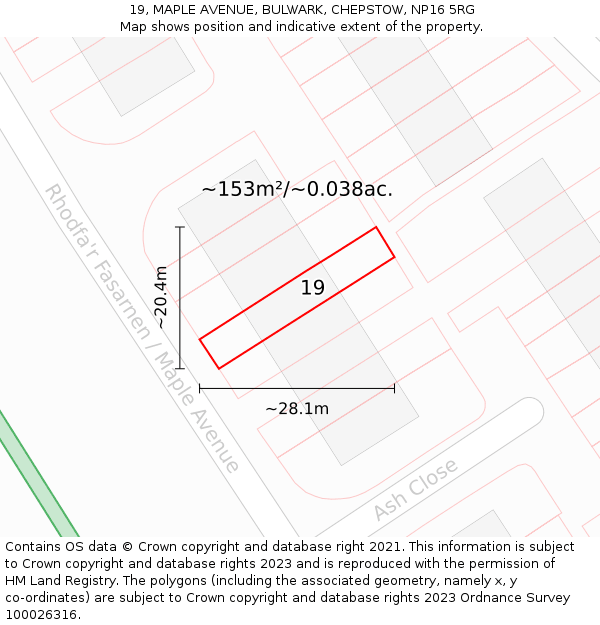 19, MAPLE AVENUE, BULWARK, CHEPSTOW, NP16 5RG: Plot and title map
