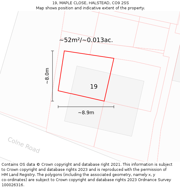 19, MAPLE CLOSE, HALSTEAD, CO9 2SS: Plot and title map