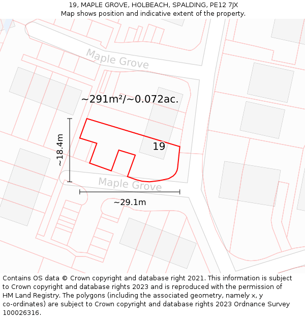 19, MAPLE GROVE, HOLBEACH, SPALDING, PE12 7JX: Plot and title map