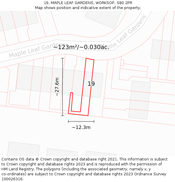 19, MAPLE LEAF GARDENS, WORKSOP, S80 2PR: Plot and title map