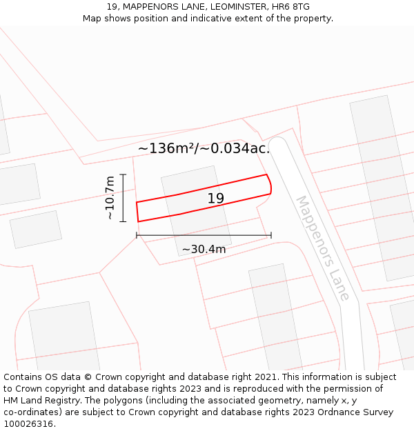 19, MAPPENORS LANE, LEOMINSTER, HR6 8TG: Plot and title map