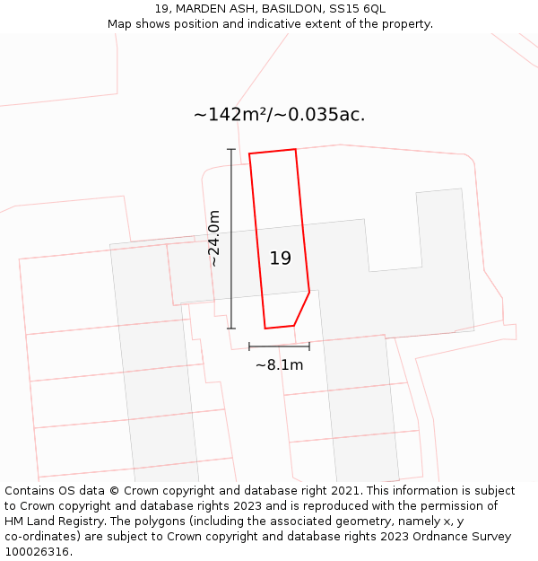 19, MARDEN ASH, BASILDON, SS15 6QL: Plot and title map