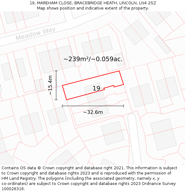 19, MAREHAM CLOSE, BRACEBRIDGE HEATH, LINCOLN, LN4 2SZ: Plot and title map