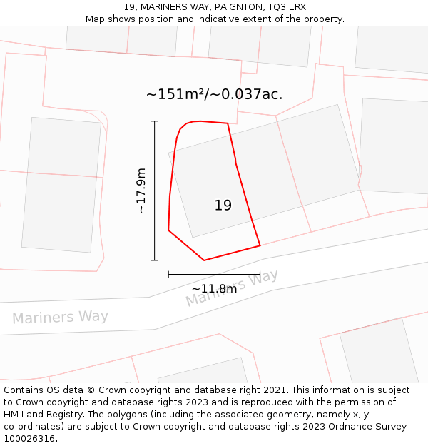 19, MARINERS WAY, PAIGNTON, TQ3 1RX: Plot and title map