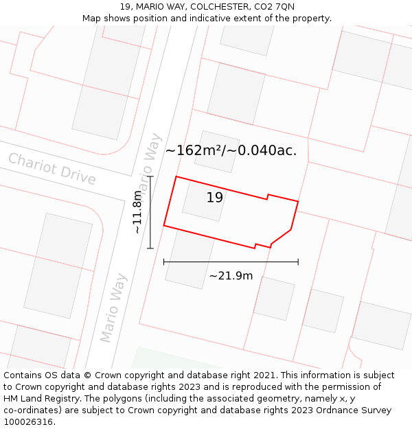 19, MARIO WAY, COLCHESTER, CO2 7QN: Plot and title map