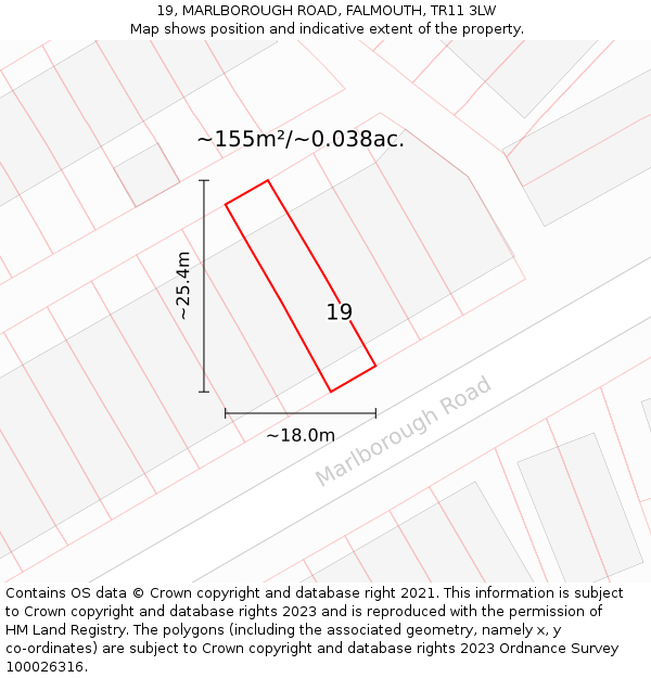 19, MARLBOROUGH ROAD, FALMOUTH, TR11 3LW: Plot and title map
