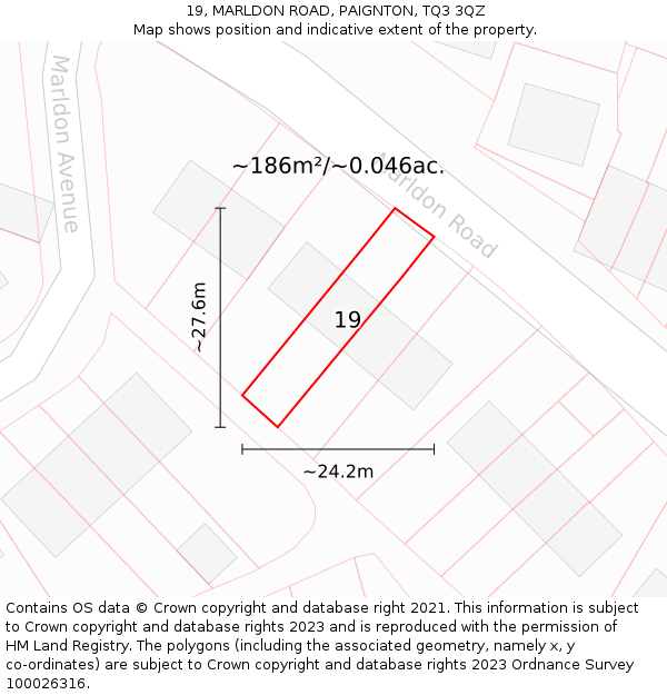 19, MARLDON ROAD, PAIGNTON, TQ3 3QZ: Plot and title map