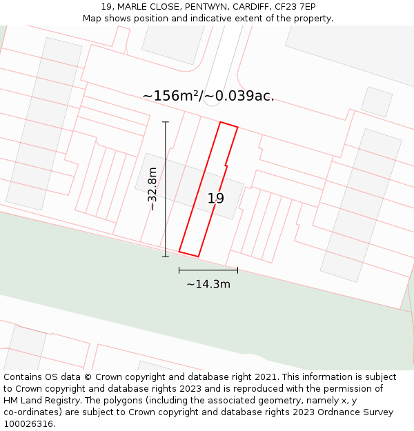 19, MARLE CLOSE, PENTWYN, CARDIFF, CF23 7EP: Plot and title map
