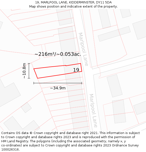 19, MARLPOOL LANE, KIDDERMINSTER, DY11 5DA: Plot and title map