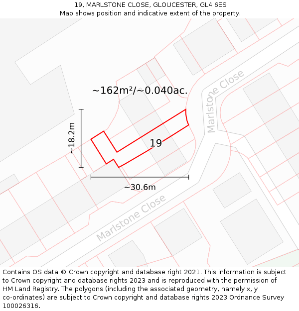 19, MARLSTONE CLOSE, GLOUCESTER, GL4 6ES: Plot and title map