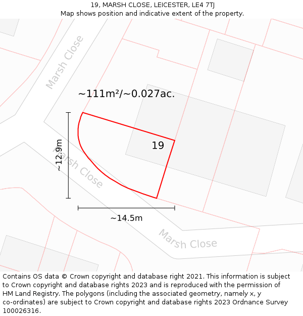 19, MARSH CLOSE, LEICESTER, LE4 7TJ: Plot and title map