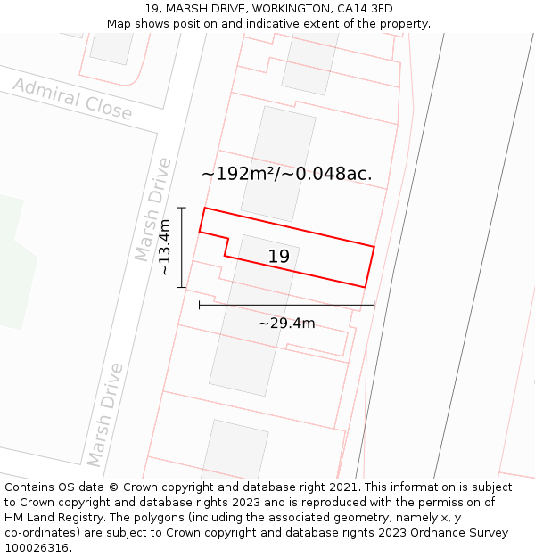 19, MARSH DRIVE, WORKINGTON, CA14 3FD: Plot and title map
