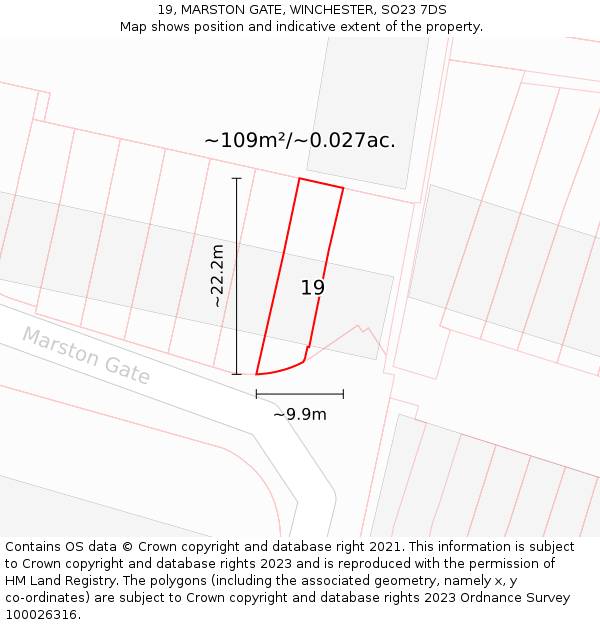 19, MARSTON GATE, WINCHESTER, SO23 7DS: Plot and title map