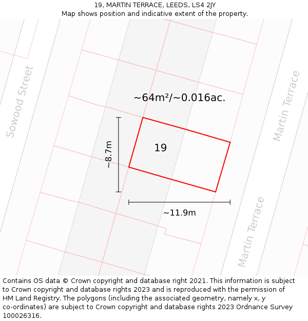 19, MARTIN TERRACE, LEEDS, LS4 2JY: Plot and title map