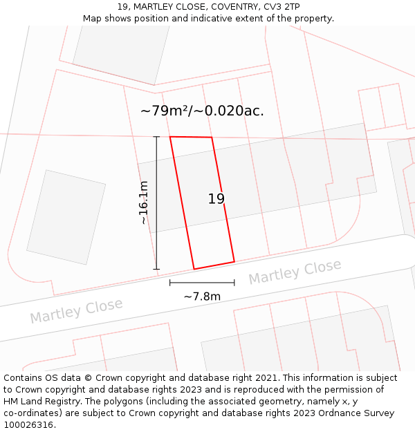 19, MARTLEY CLOSE, COVENTRY, CV3 2TP: Plot and title map