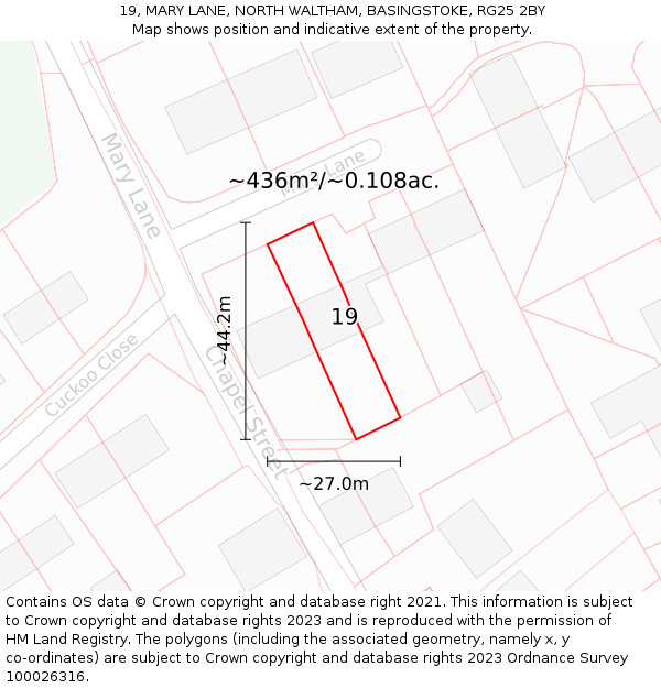 19, MARY LANE, NORTH WALTHAM, BASINGSTOKE, RG25 2BY: Plot and title map