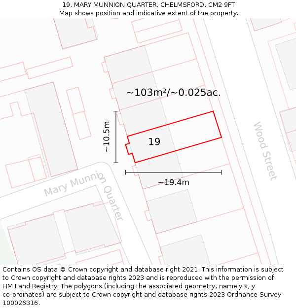 19, MARY MUNNION QUARTER, CHELMSFORD, CM2 9FT: Plot and title map