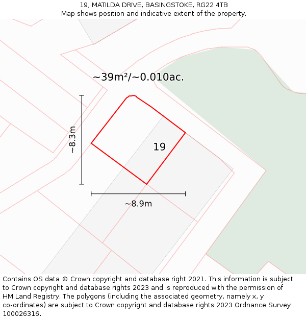 19, MATILDA DRIVE, BASINGSTOKE, RG22 4TB: Plot and title map