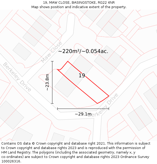 19, MAW CLOSE, BASINGSTOKE, RG22 4NR: Plot and title map