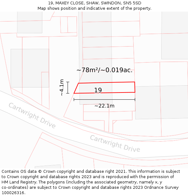19, MAXEY CLOSE, SHAW, SWINDON, SN5 5SD: Plot and title map