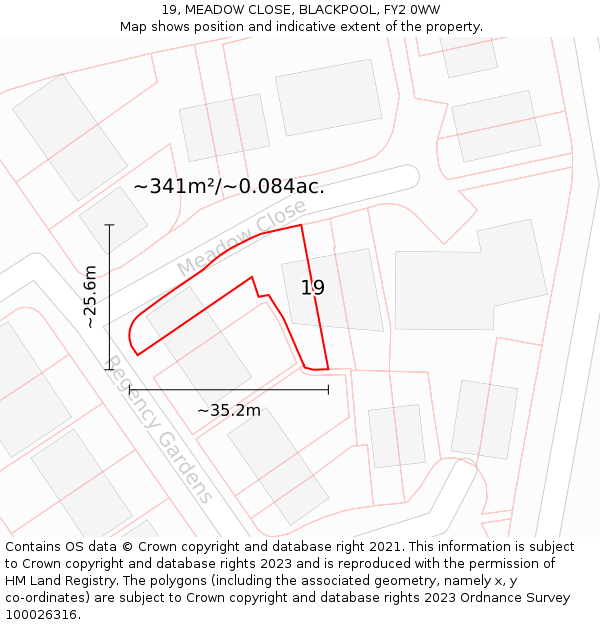 19, MEADOW CLOSE, BLACKPOOL, FY2 0WW: Plot and title map