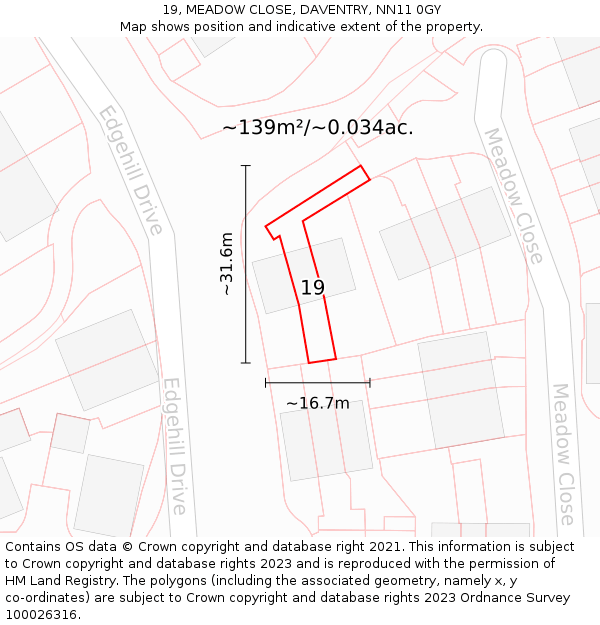 19, MEADOW CLOSE, DAVENTRY, NN11 0GY: Plot and title map