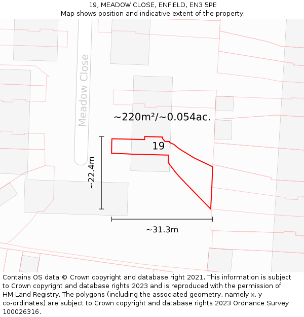 19, MEADOW CLOSE, ENFIELD, EN3 5PE: Plot and title map