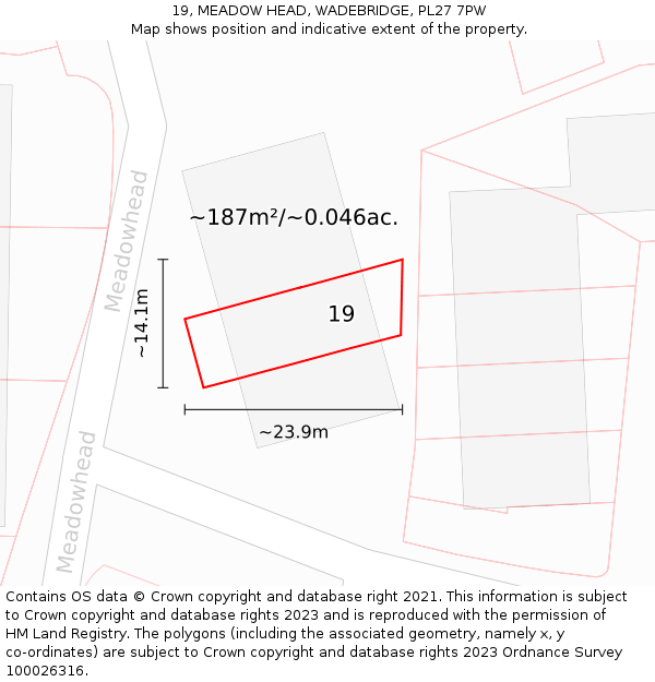 19, MEADOW HEAD, WADEBRIDGE, PL27 7PW: Plot and title map