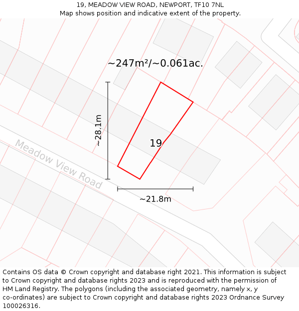 19, MEADOW VIEW ROAD, NEWPORT, TF10 7NL: Plot and title map