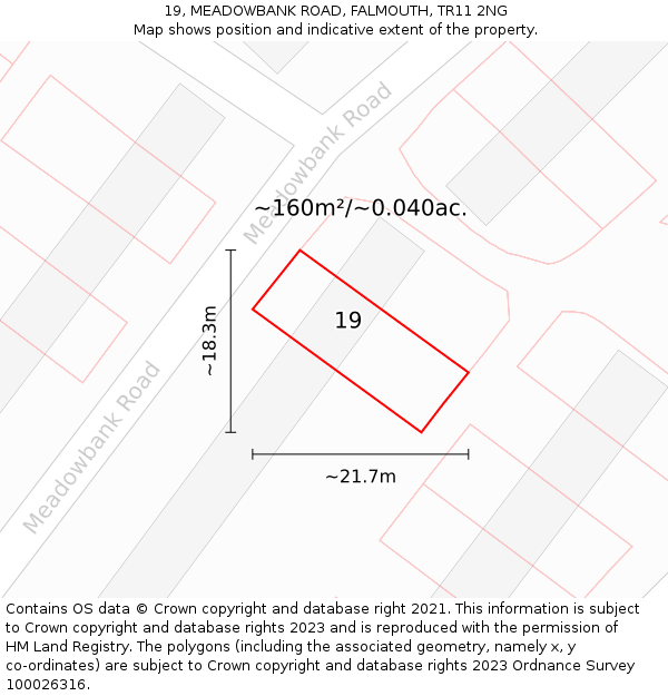 19, MEADOWBANK ROAD, FALMOUTH, TR11 2NG: Plot and title map
