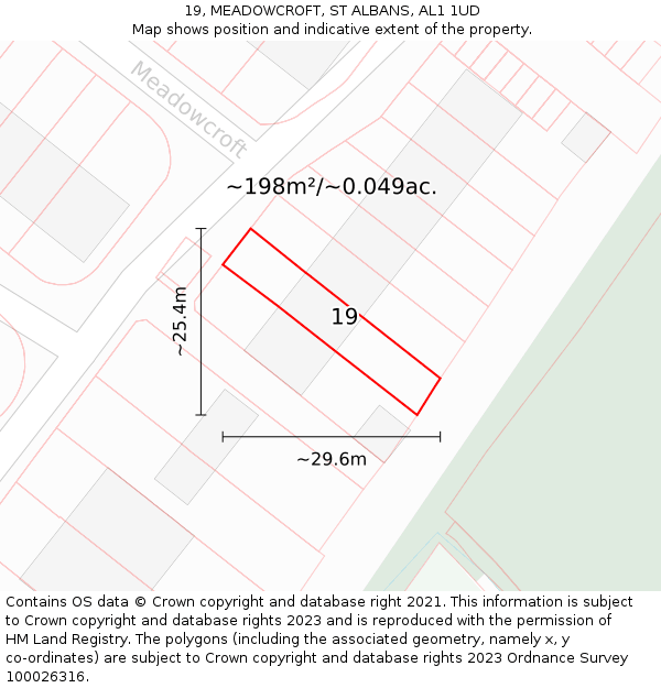 19, MEADOWCROFT, ST ALBANS, AL1 1UD: Plot and title map