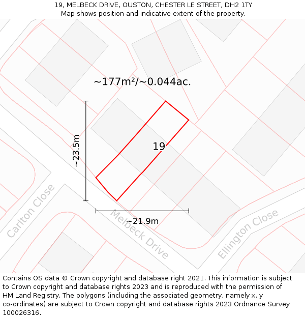 19, MELBECK DRIVE, OUSTON, CHESTER LE STREET, DH2 1TY: Plot and title map