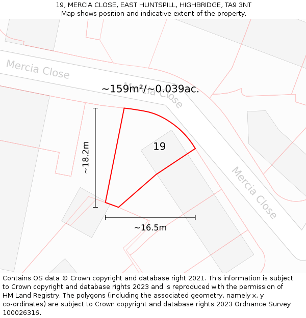 19, MERCIA CLOSE, EAST HUNTSPILL, HIGHBRIDGE, TA9 3NT: Plot and title map