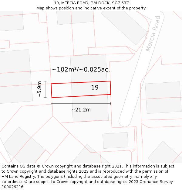 19, MERCIA ROAD, BALDOCK, SG7 6RZ: Plot and title map