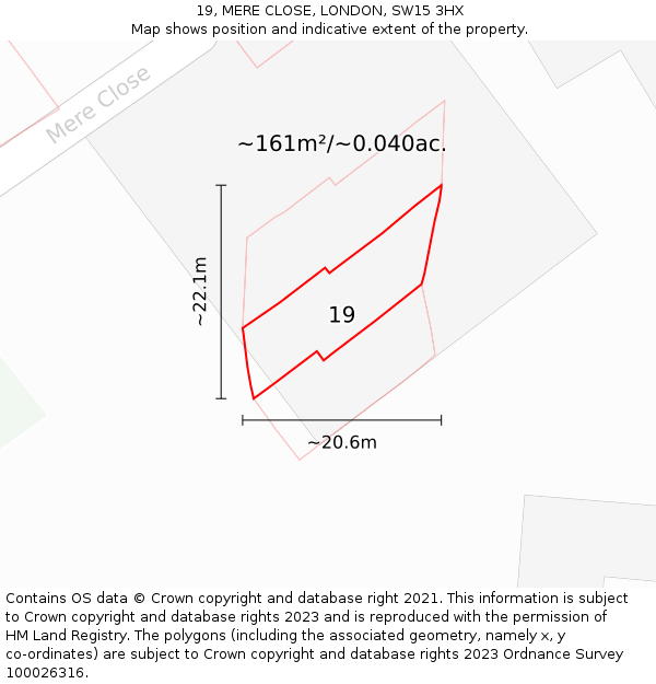 19, MERE CLOSE, LONDON, SW15 3HX: Plot and title map