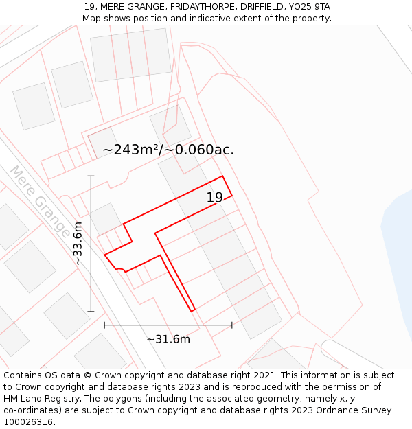 19, MERE GRANGE, FRIDAYTHORPE, DRIFFIELD, YO25 9TA: Plot and title map