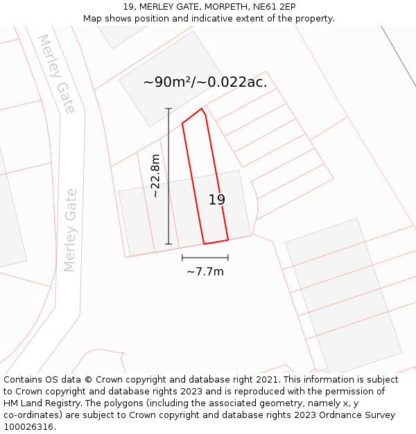 19, MERLEY GATE, MORPETH, NE61 2EP: Plot and title map