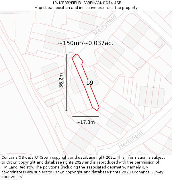 19, MERRYFIELD, FAREHAM, PO14 4SF: Plot and title map
