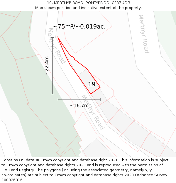19, MERTHYR ROAD, PONTYPRIDD, CF37 4DB: Plot and title map