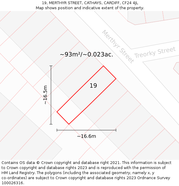 19, MERTHYR STREET, CATHAYS, CARDIFF, CF24 4JL: Plot and title map