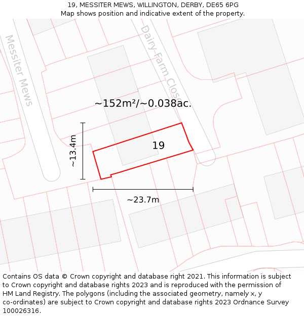 19, MESSITER MEWS, WILLINGTON, DERBY, DE65 6PG: Plot and title map