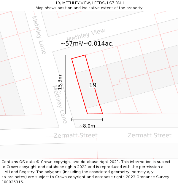 19, METHLEY VIEW, LEEDS, LS7 3NH: Plot and title map