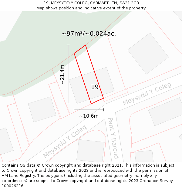 19, MEYSYDD Y COLEG, CARMARTHEN, SA31 3GR: Plot and title map