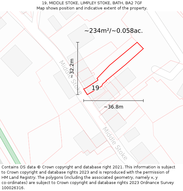 19, MIDDLE STOKE, LIMPLEY STOKE, BATH, BA2 7GF: Plot and title map
