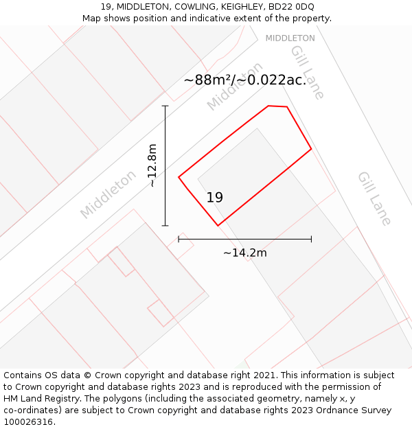 19, MIDDLETON, COWLING, KEIGHLEY, BD22 0DQ: Plot and title map